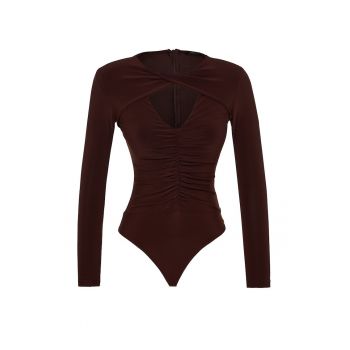 Bluza-body drapata cu decupaj frontal