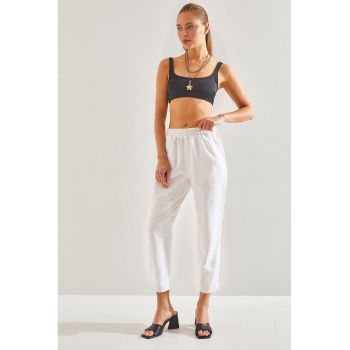 Pantaloni crop cu talie elastica