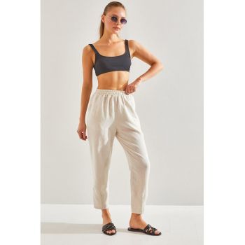 Pantaloni crop cu talie elastica