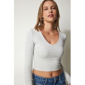 Bluza crop striata de jerseu