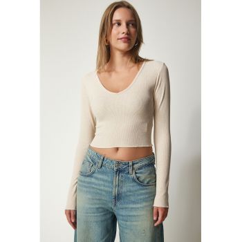 Bluza crop striata de jerseu