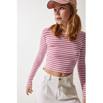 Bluza crop de jerseu cu dungi