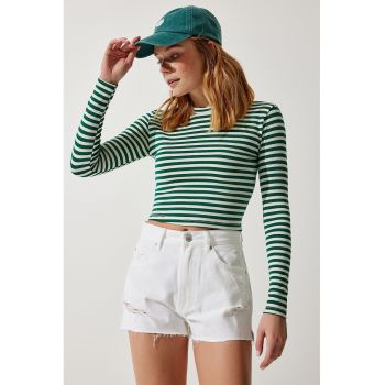 Bluza crop de jerseu cu dungi