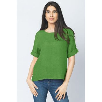 Bluza din in verde olive cu nasturi pe spate