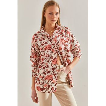 Camasa din amestec de in cu model floral