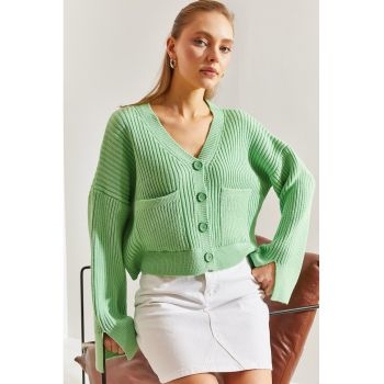 Cardigan supradimensionat cu buzunare aplicate