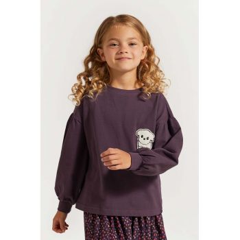 Coccodrillo hanorac de bumbac pentru copii culoarea violet, cu imprimeu, ACADEMY GIRL KIDS