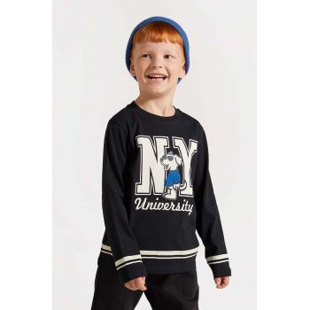 Coccodrillo longsleeve din bumbac pentru copii culoarea negru, cu imprimeu, ACADEMY BOY KIDS