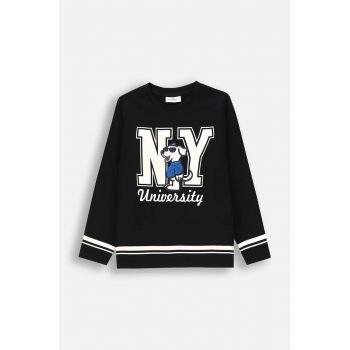 Coccodrillo longsleeve din bumbac pentru copii culoarea negru, cu imprimeu, ACADEMY BOY KIDS