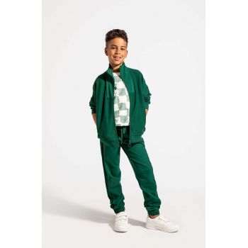 Coccodrillo pantaloni de trening din bumbac pentru copii culoarea verde, neted, ACADEMY BOY JUNIOR