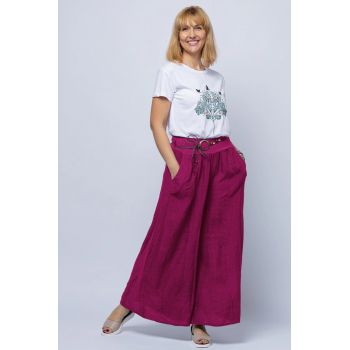 Fusta pantalon mov zmeura, casual, din in, cu o curea fancy