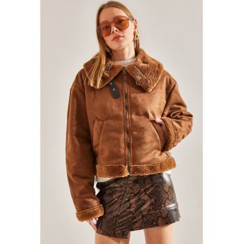 Palton de blana shearling sintetica cu buzunare oblice