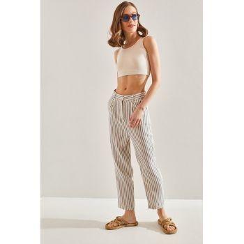 Pantaloni crop cu dungi