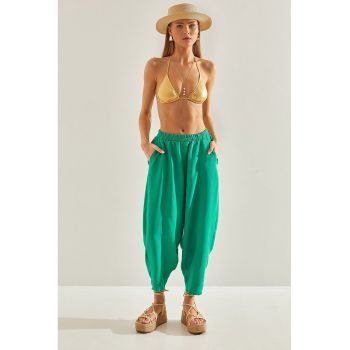 Pantaloni crop din amestec de in