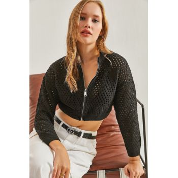 Cardigan crop cu fermoar