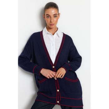 Cardigan supradimensionat cu buzunare aplicate