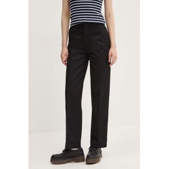 Dickies pantaloni femei, culoarea negru, drept, high waist