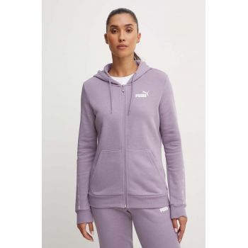 Puma bluza femei, culoarea violet, cu glugă, cu imprimeu