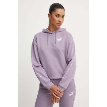 Puma bluza femei, culoarea violet, cu glugă, cu imprimeu