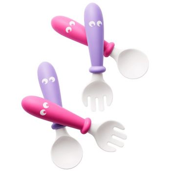 BabyBjorn – Set Lingurite si Furculite pentru bebelusi (4 bucati), Pink/Purple