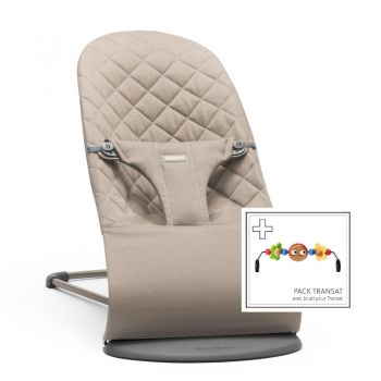 Balansoar din Bumbac pentru copii, cu bara de jucarii inclusa, BabyBjorn Bliss, Sand Grey