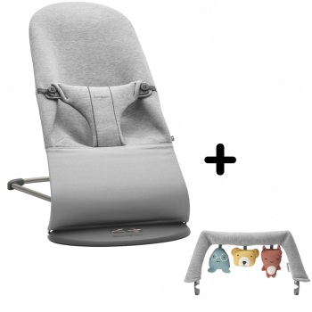 Balansoar pentru copii, cu bara de jucarii inclusa, BabyBjorn Bliss, Light Grey 3D