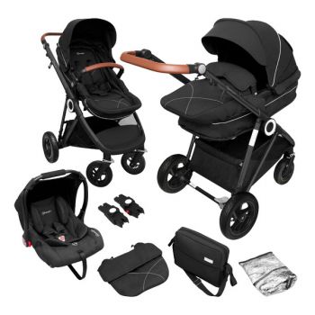 Carucior pentru copii BabyGo 3 in 1 AIR Halime, Black – cadru Black