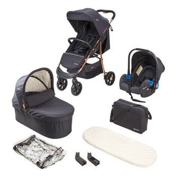 Carucior pentru copii BabyGo 3 in 1 Style, Black-Rose