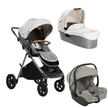 Carucior pentru copii multifunctional 3 in 1 Joie Aeria Signature Oyster / Gemm Pebble ( Carucior Aeria Oyster+ Landou Ramble Oyster+ scoica i-Gemm Pebble)