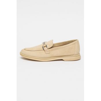 Pantofi loafer de piele intoarsa cu logo metalic