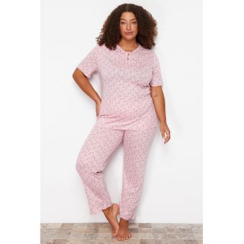 Pijama cu model floral Plus Size