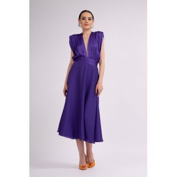 Rochie midi cu bust drapat mov