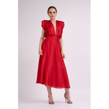 Rochie midi cu bust drapat rosie