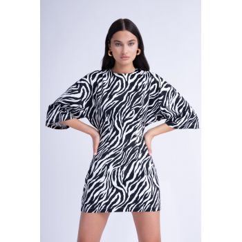 Rochie Mini Cambrata cu Imprimeu Zebra