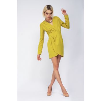 Rochie mini cu bust fronsat galben/verde neon