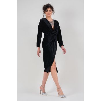 Rochie neagra din catifea cu nod