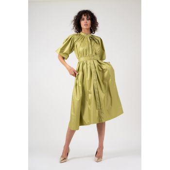 Rochie olive cu maneca raglan si fronseuri