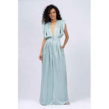 Salopeta maxi mint cu bust drapat