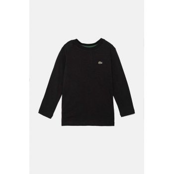 Lacoste longsleeve din bumbac pentru copii culoarea negru, neted