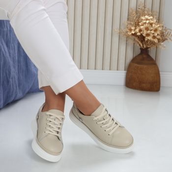 Pantofi dama casual Bej din Piele Naturala Novea