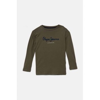 Pepe Jeans longsleeve din bumbac pentru copii NEW HERMAN culoarea verde, cu imprimeu, PB503919