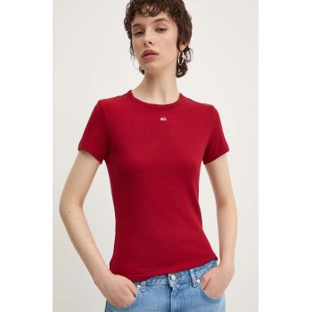 Tommy Jeans tricou femei, culoarea bordo, DW0DW17383