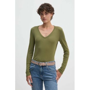 United Colors of Benetton longsleeve din bumbac culoarea verde ieftin