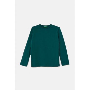 United Colors of Benetton longsleeve din bumbac pentru copii culoarea verde, neted