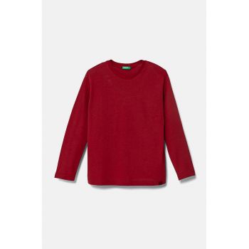 United Colors of Benetton longsleeve din bumbac pentru copii culoarea verde, neted