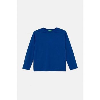 United Colors of Benetton longsleeve din bumbac pentru copii culoarea verde, neted