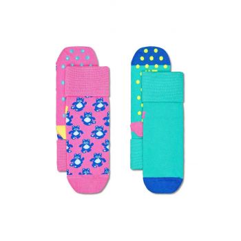 Happy Socks sosete copii Kids Antislip 2-Pack Teddy Bear Socks 2-pack culoarea roz, P001485