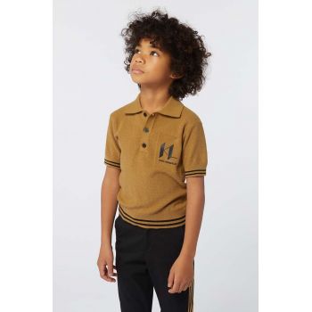 Karl Lagerfeld tricouri polo din bumbac pentru copii culoarea maro, cu imprimeu, Z30246