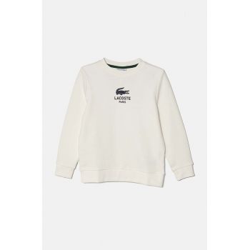 Lacoste hanorac de bumbac pentru copii culoarea alb, cu imprimeu, SJ3005