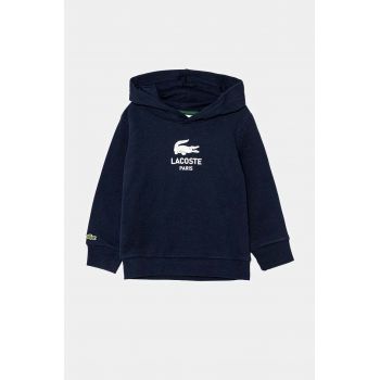 Lacoste hanorac de bumbac pentru copii culoarea albastru marin, cu imprimeu, SJ3004